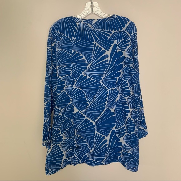 J. Crew Blue and White Leaf Print Tunic Swim Cover Up M - Picture 2 of 9